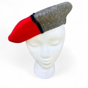Vintage Colorblock Wool Beret Hat Small